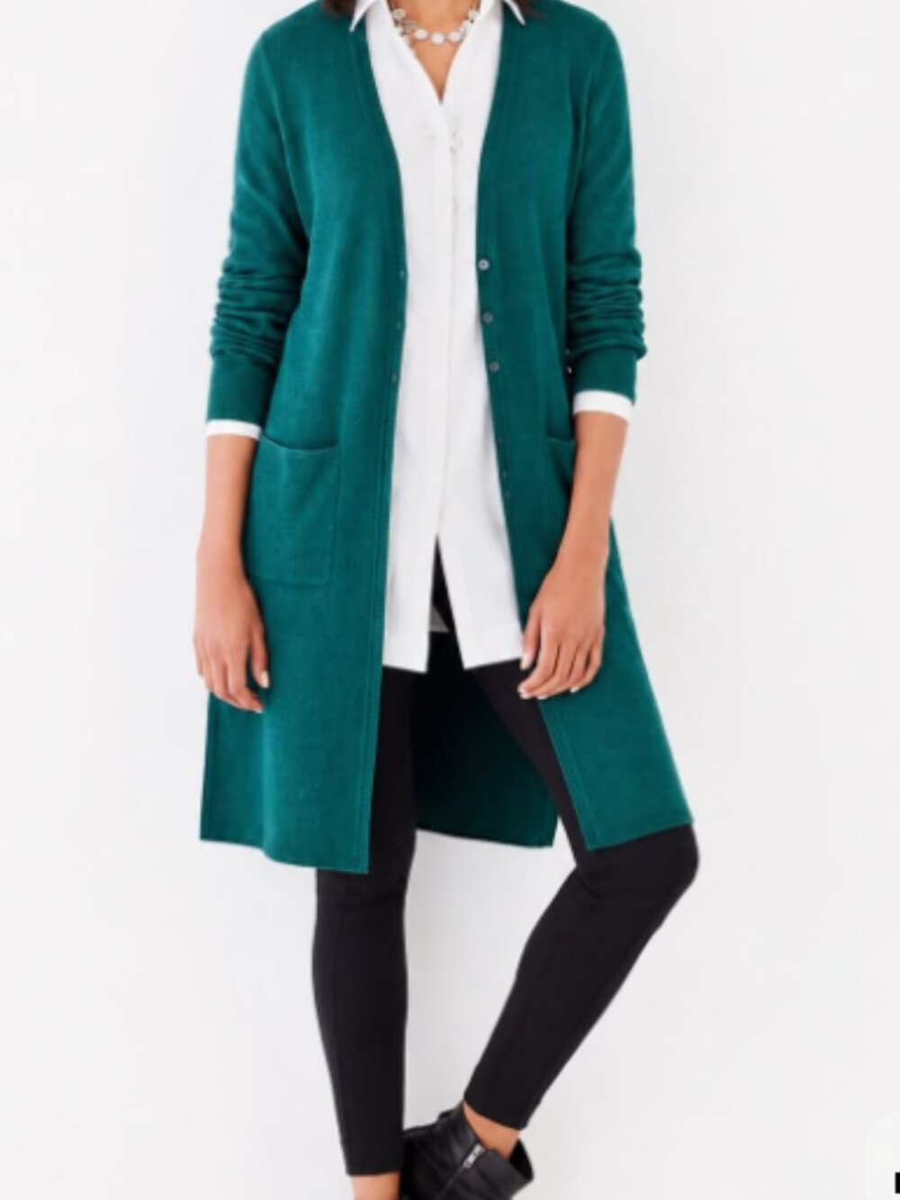 J. JILL Longline Ribbed Cardigan in Viridian Green, Cotton Silk Blend Size  PS